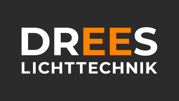 DREES Lichttechnik Logo - Weiß Orange - RGB auf Grau